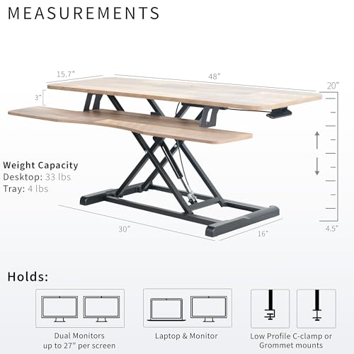 Image of VIVO 42 inch Desk Converter, K Series, Height Adjustable Sit to Stand Riser, Dual Monitor and Laptop Workstation with Wide Keyboard Tray, Reclaimed Wood Top, Black Frame, DESK-V042KP