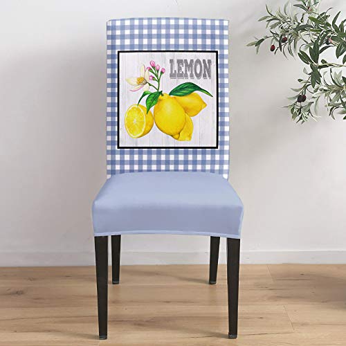 Chair Covers, Summer Lemon Blue Buffalo Plaid Chair Covers, Waterproof Chair Cover For Wedding Party, Chair Covers For Dining Room 8 Pack, Seat Covers For Dining Chairs, Stretch Kitchen Chair Covers #TOP3