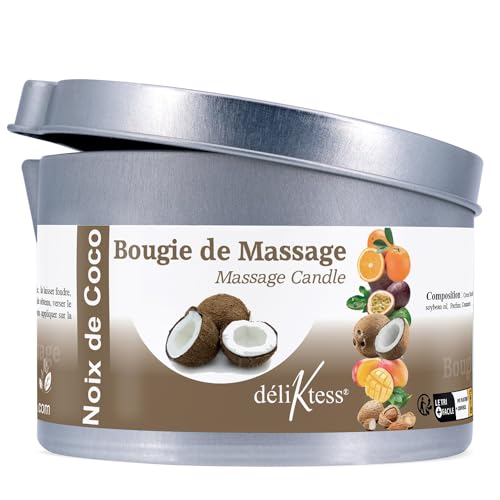déliktess® - Bougie de massage Végétale 190 ml - 18 parfums au choix - Fabriquée en France (Noix de coco)