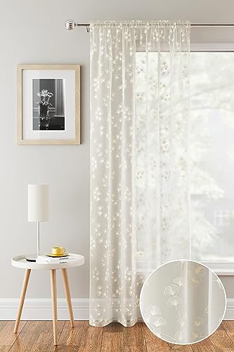 Tyrone Textiles Delila Cream Floral Voile Net Curtain Panel, 55 x 90 Inch (140 x 229cm) - Image 2