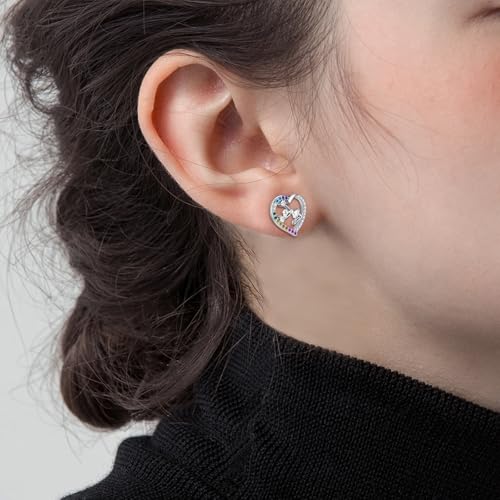 Cheerleader Earrings for Teens - Sterling Silver Colorful Cubic Zirconia Heart Cheerleading Earring for Women Hypoallergenic Lightweight Rainbow Sport Cheer Stud Dainty Gift for Daughter Granddaughter3