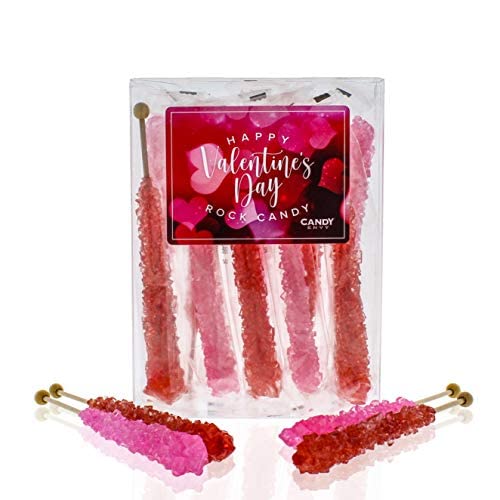 Candy Envy - Valentine's Day Rock Candy Sugar Sticks - 10 Individually Wrapped Valentine Candies - Red and Pink Favors