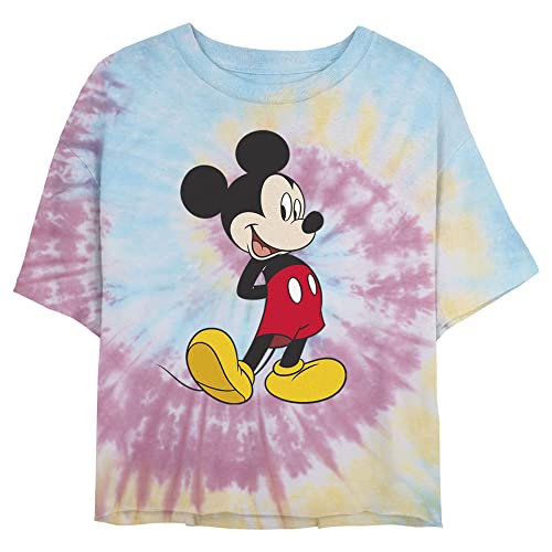 Disney Junior's Traditional Mickey Short Sleeve Crop T-Shirt, Blu/Pnk/Ly, X-Large - image 1