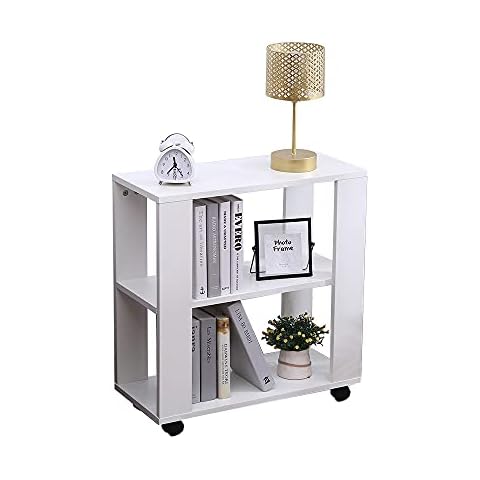 Kingwudo® Modern Sofa End Coffee Table&Wheels and Storage Shelf Laptop Stand Bookcase Cabinet,White/Grey/Oak,60x27x58cm,Living Room Furniture Decorative&Practical (White) Cover