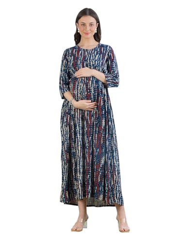 Image of MomToBe Women's Rayon Maternity Dresses | Pregnancy Feeding Nursing Dress with 14 inch Zip on Both Sides