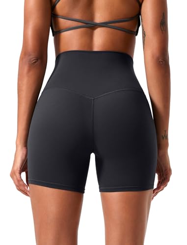 voenxe High Waisted Biker Shorts Women,6" Tummy Control Workout Gym Soft Shorts for Yoga Running,Spandex No Front Seam,2 Pack3