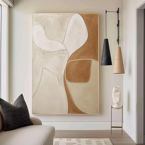 Décoration murale d'art abstrait avec cadres salon moderne tableau beige 30x52cm