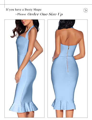 Image of houstil Women's V Neck Halter Fishtail Bandage Bodycon Dress Party