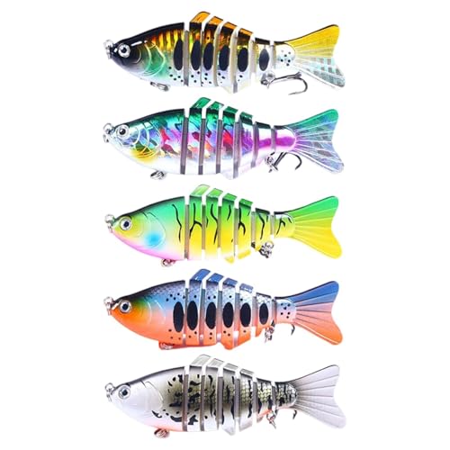 Menolana 5 Pieces Multi Jointed Swimbaits Fishing Lures Set Fishing Tools Beginners Versatile Artificial Lures with Sharp Treble Hooks