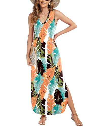Image of Arolina Maxi Dress for Women Tropical Summer V Neck Sleeveless Split Long Beach Dresses Casual Loose Sundress with Pockets