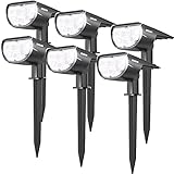 JESLED 14 LED Landscape Spotlights, Outdoor Solar Powered Spot Lights, IP67 Waterproof, Bright White 2-in-1 Wireless Security Wall Light for Yard Garden Path Driveway Porch Walkway Pool Patio 6-Pack