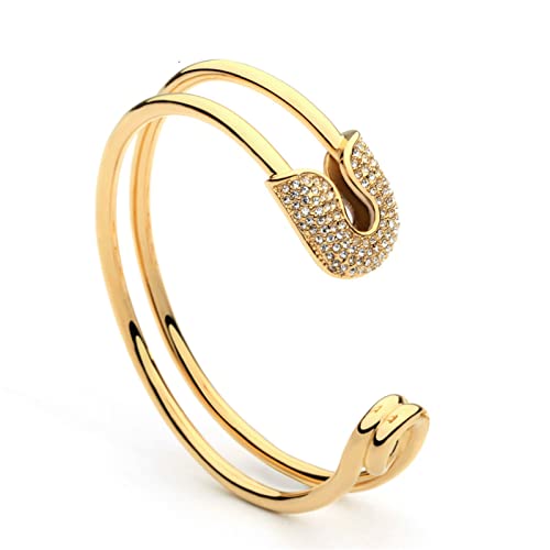 [EDVTSIHR] Unique Paper Clip Gold Color Cuff Bracelet Shining Crystal Bangle Bracelet for Women Bracelets Bangles