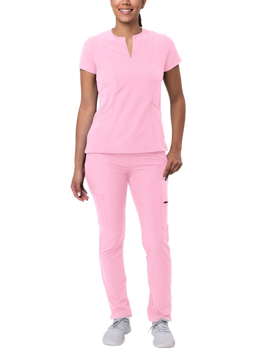 Adar Uniforme médico para mujer Top con babero frontal pantalones cargo skinny
