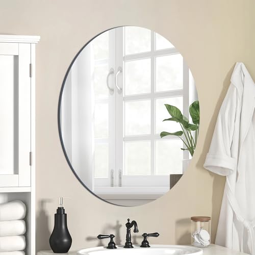 DRERIO Ovalado Espejo Baño 40×30 cm - Espejo Pared de Cristal Autoadhesivo - Grande Ovalado Redondo sin Marco Pegatina Decoración para baño, salón, Entrada