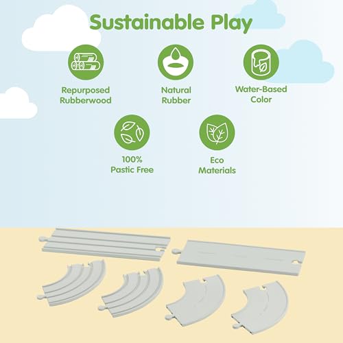 Image of PlanToys Rubber Road & Rail Expansion Tracks Set C Montessori Play Accessory | Imagination, Problem Solving and Creative World Building | Eco Friendly Track Set