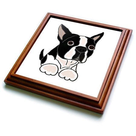 3dRose Cute Boston Terrier Puppy Dog Original Trivet with Tile, 8 by 8