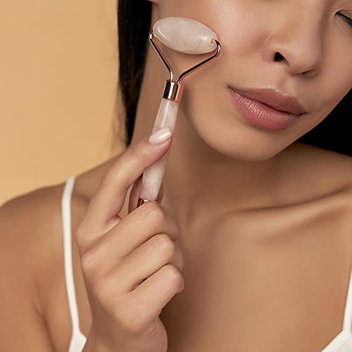 BRÜUN Jade Roller and Gua Sha Kit Genuine Rose Quartz for Face and Neck Massage - A Skin Care Roller