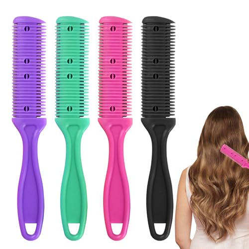 Hair Cutter Comb 4pcs Double Sides Split End Trimmer Razor Comb for Cutting Hair Hair Razor Combs(Green, Purple, Black, Red)