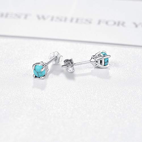 Turquoise Studs Earrings, 925 Sterling Silver 4mm/6mm Round Shape Tiny Studs, Turquoise Jewelry Present for Women Girlfriend3