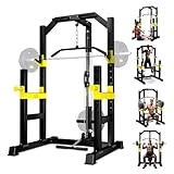 FONBEAR Power Rack, LAT Pulldown, Multi-Function Power Cage with Pulley System for Home Gym, Bench Press, Rowing, Pull-Down Pull-up Bar All in One Workout Cage