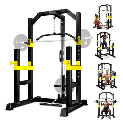 FONBEAR Power Rack, LAT Pulldown, Multi-Function Power Cage with Pulley System for Home Gym, Bench Press, Rowing, Pull-Down Pull-up Bar All in One Workout Cage