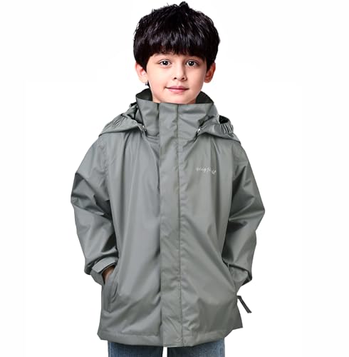 YINGJIELIDE - YINGJIELIDE Boys Girls Rain Jacket,Kids Lightweight Waterproof Hooded Raincoats Windbreakers,Outdoor Hiking Coat (11-12, Grey) - -15%