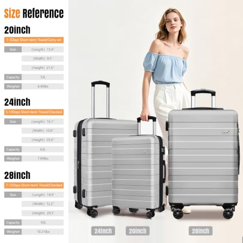 Image of KEYTANG Zebra Luggage Sets 3 Piece, 20 inch Carry On Luggage with Spinner Wheels, Hardside Business Travel Suitcase Set with TSA Lock, Lightweight Suitcase,20 /24 /28 inch,Silver