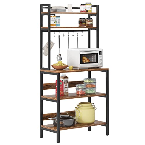 DlandHome Mensole da cucina per lo stoccaggio, mobili da cucina con ripiani per forno a microonde, utensili da cucina, 80 x 40 W x 170 cm, marrone/nero