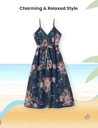 Image of PATPAT Family Matching Outfits Mommy and Me Dresses Hawaiian Tropical Vacation Beach Spaghetti Strap Dress and Shirt