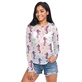 Ocean Seahorse Bubble White See Through Tops for Women Mesh Sheer Tops Long Sleeve Women Blouse Zipper Handle Beach Camping Swimming Pool Size S