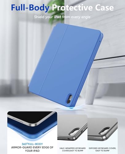 Image of CHESONA Keyboard Case for iPad (A16) 11th 2025 /10th Generation 10.9-inch 2022, 7-Color Backlit with Removable Protective Case, Floating Cantilever Stand, Portrait /Landscape Mode, Smart Trackpad, Blue