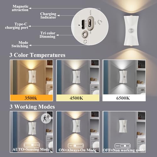 LED apliques de pared con sensor de movimiento batería recargable iluminación sin cables interior 2