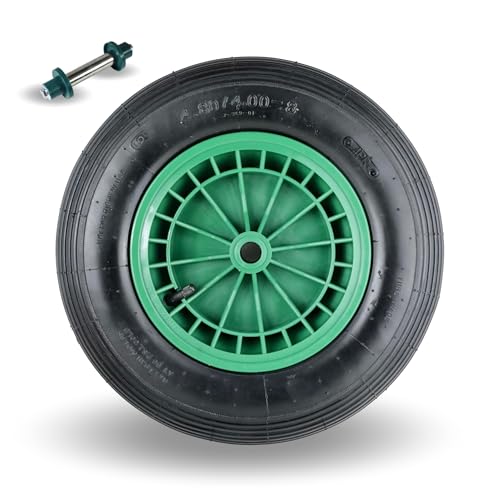 FROSAL Schubkarrenrad 400 mm inkl. Achse | mit Schlauch | Rad Luftrad Schubkarre | Ersatzrad 4.80/4.00-8 Kunststoff-Felge grün | Reifen 100 mm Breite FROSAL Schubkarrenrad 400 mm inkl. Achse | mit Schlauch | Rad Luftrad Schubkarre | Ersatzrad 4.80/4.00-8 Kunststoff-Felge grün | Reifen 100 mm Breite
