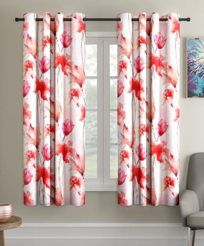 Image of Home Sizzler 2 Pieces Abstract Flower Eyelet Polyester Semi- Transparent Door Curtains - 6 Feet, Maroon