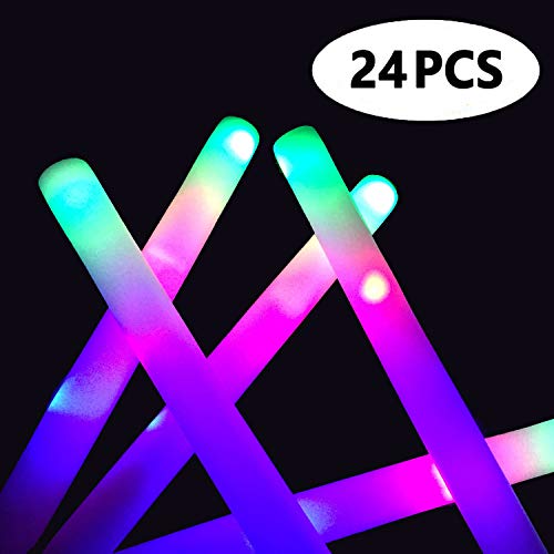 Glow Sticks Bulk - 24 Pcs LED Foam Sticks Glow Batons with 3 Modes Flashing Effect, Glow in The Dark Party Supplies by ColorHome