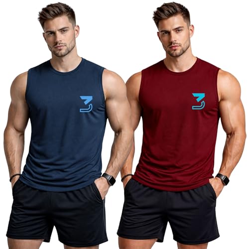 Image of 3Colours RGB Fitness Designer Gym Stringer Vest, Gym Vest, Racer Y Back, Sports Tank Tops, Sando for Men C Cut-3 Logo