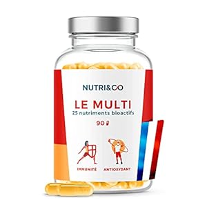 Multivitamines et Minéraux 25 Nutriments – Zinc, Vitamines A B C D3 E K2 Bio-actives & Minéraux Haute Absorption – 90 Gélules – Nutri&Co