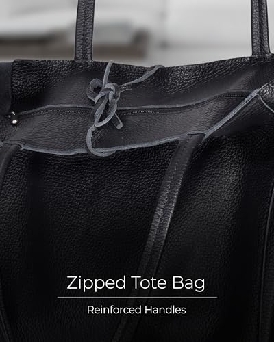 Bolso Tote de Cuero Italiano Negro para Mujer miniatura 4