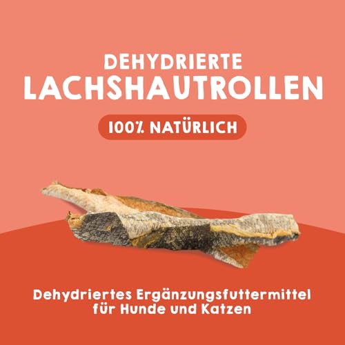 MAIKAI Packung 8 Geräucherte für Hunde Lachshautrollen - Getreidefrei Proteinreich Natürliche Hundeleckerli Kauknochen Alternative Trockenfisch Omega 3 Zahnpflege