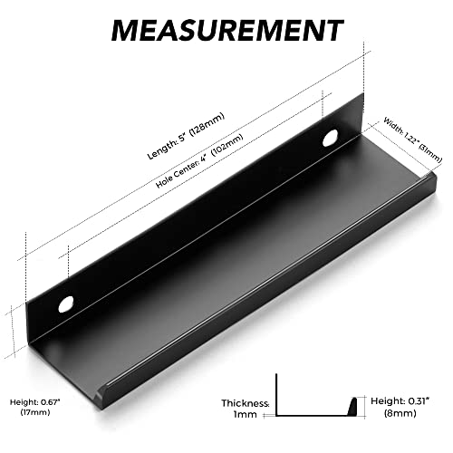 Image of 6 Pack Finger Pulls for Cabinets - 102mm /4in Hole Center Black Handles | 128mm /5 inch Overall Length, Edge Pulls, Concealed Tab Kitchen Drawers Pulls, Easy Install, Screws Included, Rust-Resistant