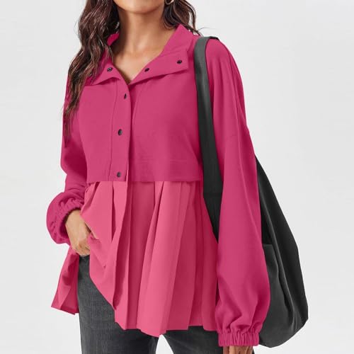 Womens Oversized Button Down Shirts Long Ruffle Sleeve Sweatshirt Jacket Casual Boyfriend Shirt Pleated Blouses Tops3