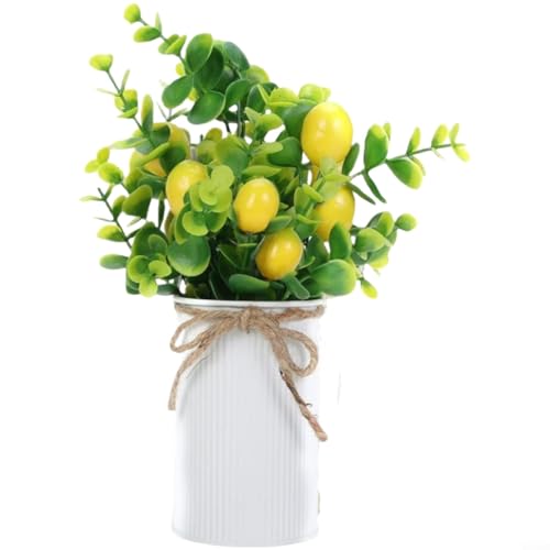 ComfyHarbor Paquete de eucalipto artificial de limón, para decoración del hogar, accesorios de fotografía de boda, 7 tenedores realistas de hojas verdes, rama de frutas, decoración de estante de mesa