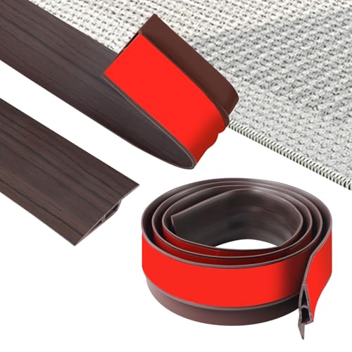ZTOWOTO 200cm Self-Adhesive Floor Transition Strips Flexible, PVC Threshold Ramp Non-Slip, Carpet Threshold Strip for Floor Gap Covering, Doorways, Tile,Wood (Width:7cm-Black Walnut Wood Grain-A5015)