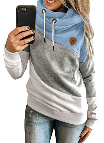 Dokotoo Damen Kapuzenpullover Schwarz Stehkragen Hoodie Pullover Farbblock...