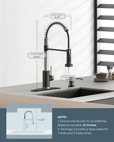 Image of FORIOUS Kitchen Faucet with Pull Down Sprayer, Stainless Steel Commercial Single Handle Classic Spring Pull Out Sink Faucet for Pot Filler, Farmhouse Camper Bar Laundry Room, Black Brushed