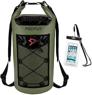 Piscifun Dry Bag, Waterproof Floating Backpack with Waterproof Phone Case for Kayking, Boating, Kayaking, Surfing, Rafting and Fishing, Army Green 10L