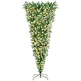 DORTALA Pre-Lit Upside Down Christmas Tree, 7.5 FT Snow Artificial Inverted Xmas Tree with 1100 Branch Tips, 400 Warm LED Lights, 8 Lighting Modes, Foldable Metal Stand, Green