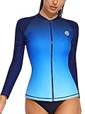 ATTRACO Womens Rashguard Long Sleeve Athletic Rash Guard for Women Uv Shirt Gradient Blue M