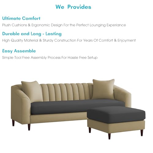 Image of Casaliving Doraldo 4 Seater L Shape Convertible Sofa Set for Living Room, 3 Seater & Ottoman Modular Sectional Couch for Small Space (Cream Black Colour) Fabric