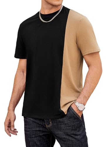 Hardaddy Men's Casual T-Shirts Crewneck Contrast Color Shirts Short Sleeve Color Block Tee Tops